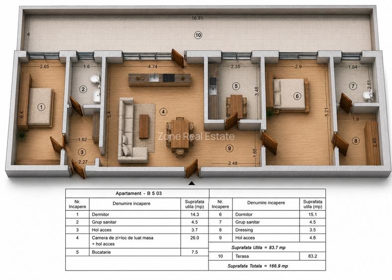 Apartament cu terasa cat o gradina,trei  boxe si doua locuri de parcare subteran - 1