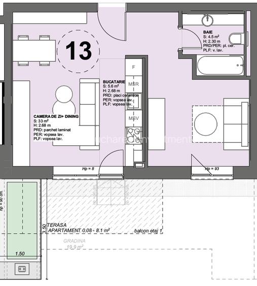 Apartament 2 camere cu grădină proprie de 20 mp, parter - PIPERA - 1