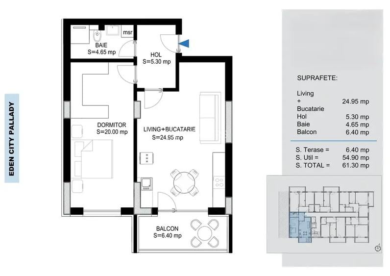 Apartament 2 Camere spatios 61 mp ansamblu premium langa scoala - 8
