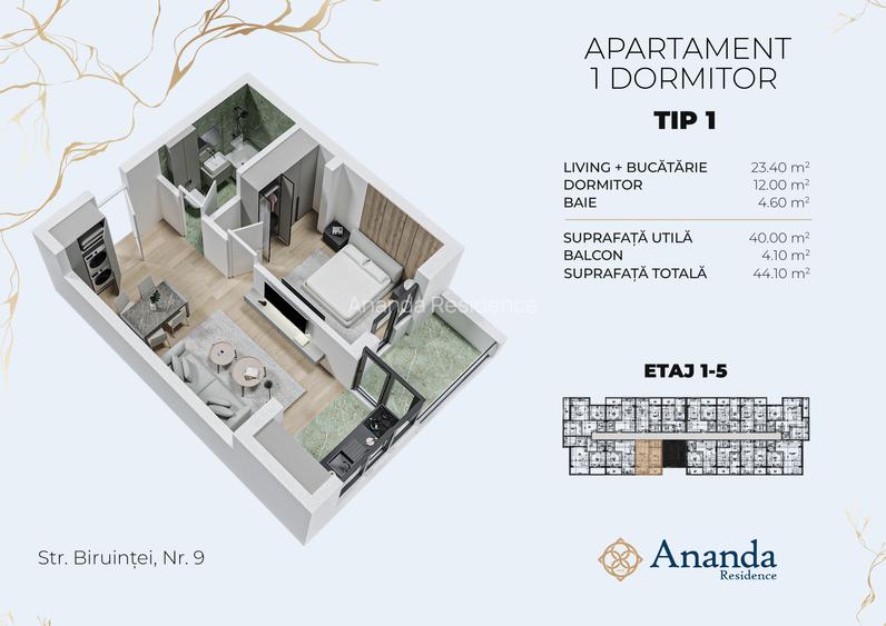 Apartament 1 dormitor - Încălzire în pardoseală - Ananda Residence - Faza 2 - 1