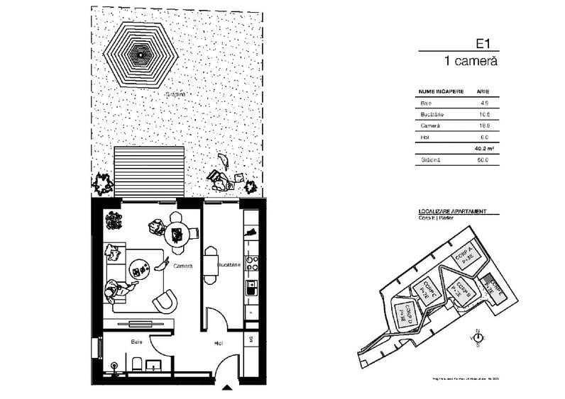 Apartament 40 mp +gradina 50 mp, teren in proprietate