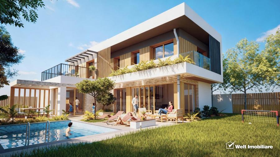 Vila cu piscina construita dupa norme nZEB si teren generos