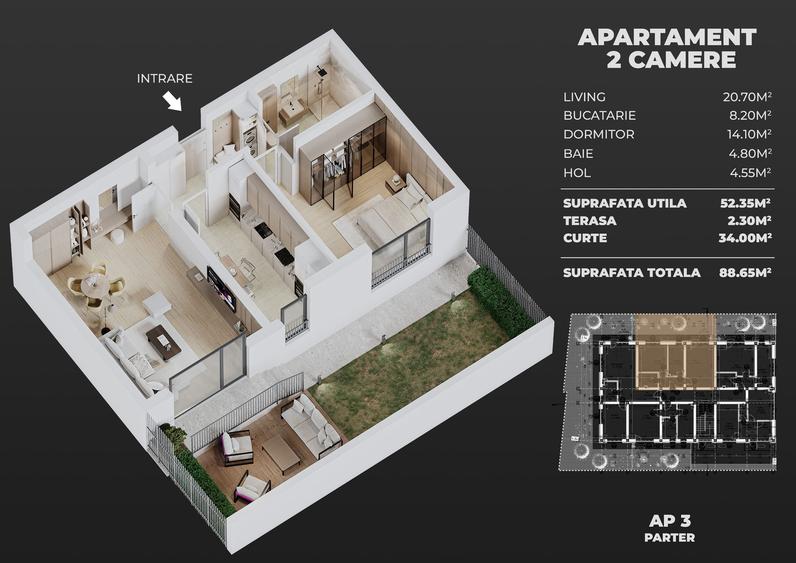 Apartament 2 camere decomandat/curte proprie 34mp/700 metri de Șoseaua Olteniței