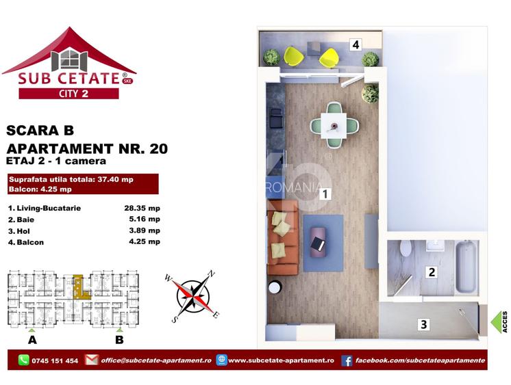 Garsonieră 37,4 mp + balcon | Vedere spre parc | Parcare inclusă | 72.000 € - 2