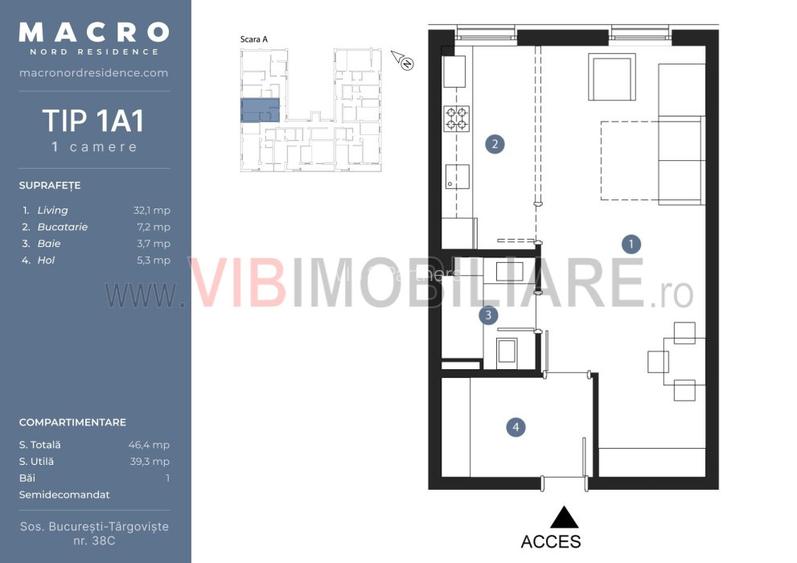 Garsoniera 46mpc 2025 - Bucurestii Noi - Straulesti- Macro Nord bucatarie mobila - 6