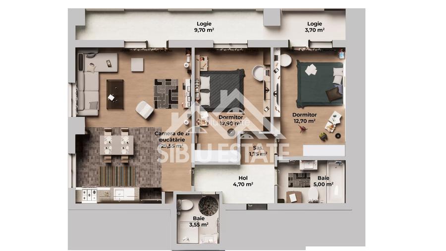 Apartament 3 Camere la Cheie, 70 mp Utili + Logie - 1
