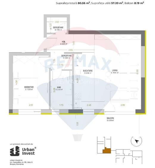 Apartament de 2 camere, 57.2 utili | Urban Plaza - 14
