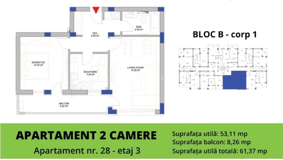Apartament 2 camere - bloc nou - etaj 3 - 2