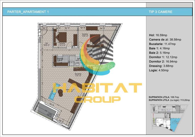 3 Camere nou Timpuri Noi Decomandat mutare urgenta parter inalt - 9