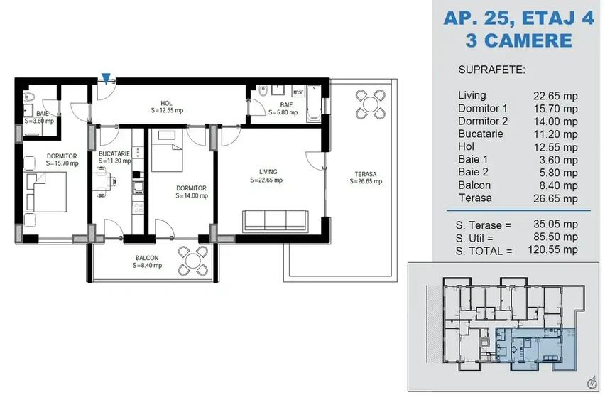Apartament 3 Camere Terasa 14 min metrou Nicolae Teclu - 3