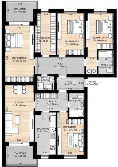 Apartament 5 camere Pipera Rond OMV – 161 mp utili - Proiect nou - 9