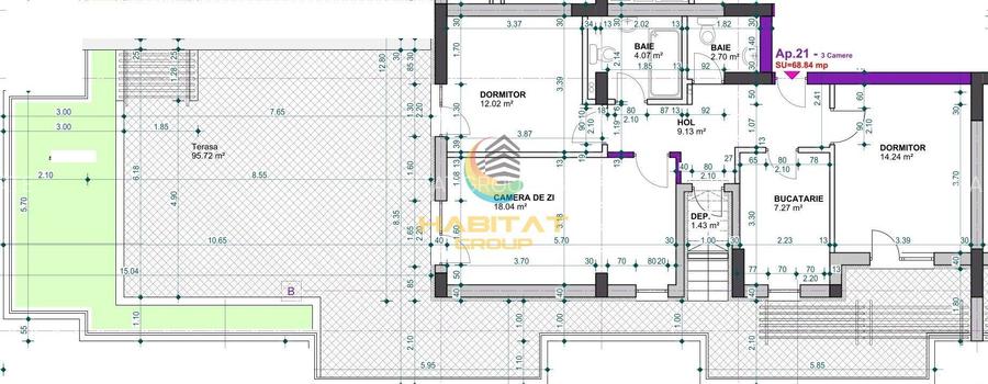 Pallady 3 camere 69 mp + terasa 179 mp  12 min. metrou Teclu - 2