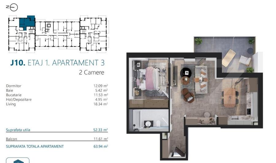 Ap. 2 camere[52 mp] Ansamblu Rezidential_zona RIVUS - 2