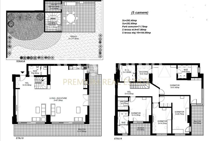 Triplex penthouse spectaculos cu 5 camere, terase 192mp,vedere superba, 2parcari - 1