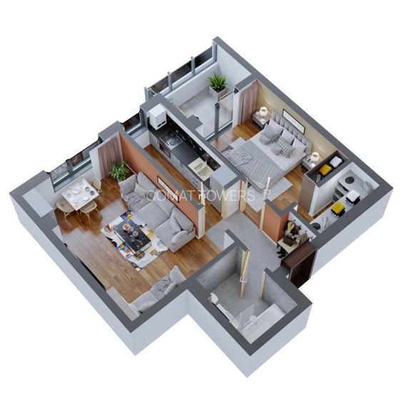 Apartament 2 Camere | TIP 4 | 58mp | Complex Comat Towers - 3