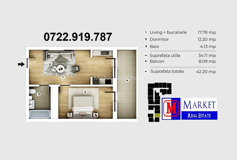 Apartament 2 camere (tip studio) - Finalizat / Acte gata ! - 7