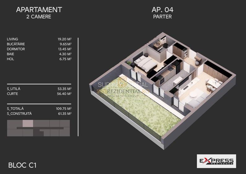 Apartament modern, 2 camere + curte 56.4 mp, zona Parc Tudor Arghezi - 1