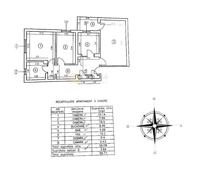 Pacurari - Moara de Foc, 3 camere decomandat, luminos, etaj 3 - 1