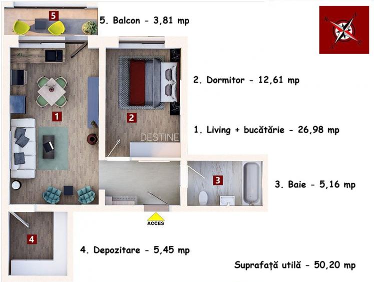Studio 50 mp, etaj intermediar, cu balcon si loc de parcare, situat in Subcetate - 8