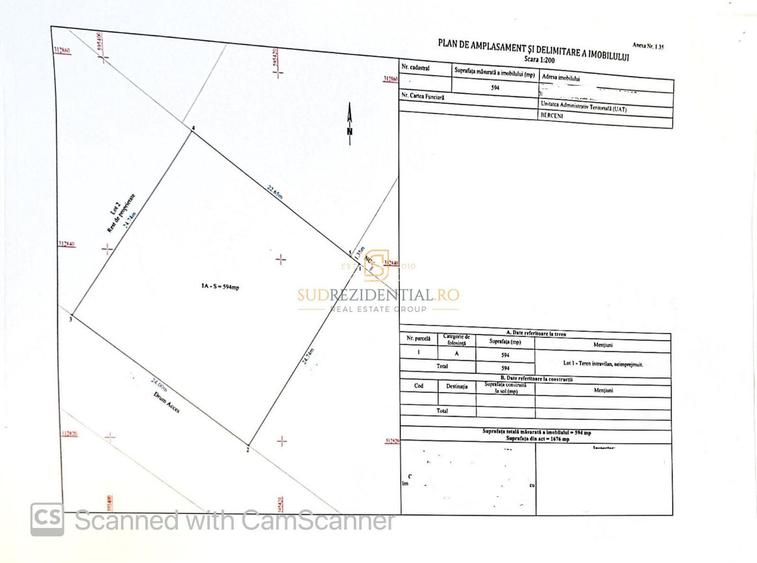 Oportunitate rezidentiala, Teren intravilan 594 mp, Comuna Berceni - 1