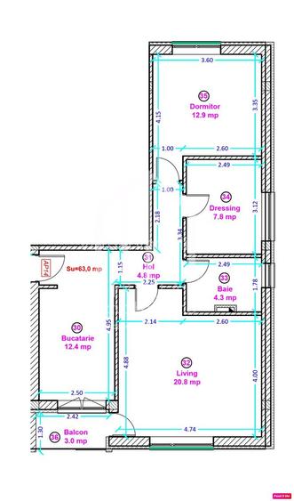 Apartament 2 camere - 63 mp, etaj intermediar - Shopping City Sibiu - 3