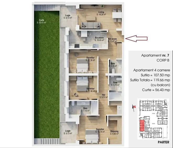 Apartament 4 camere / 3 bai / gradina 56mp / Metrou 1 Decembrie 1918 - 2
