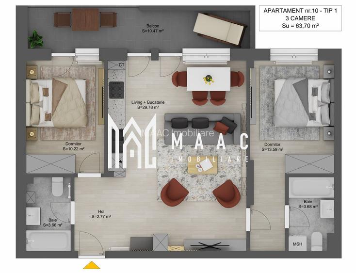 Apartament 3 camere I 64 mp I Sibiu I Doamna Stanca I 2 băi I balcon 10 mp - 6