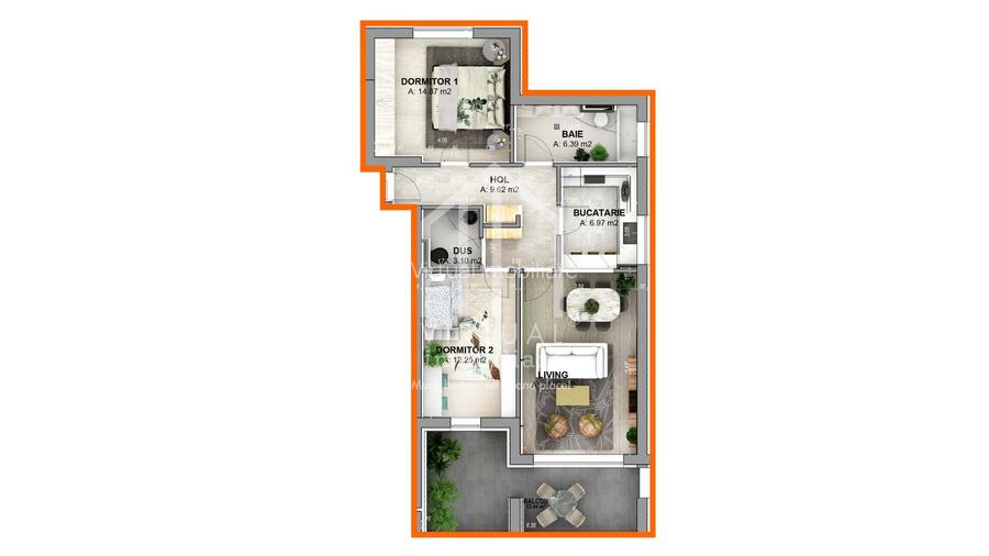 Ap. la ALB 3 camere, 72.22 mp utili, balcon 15.44 mp|zona Cristian - 4