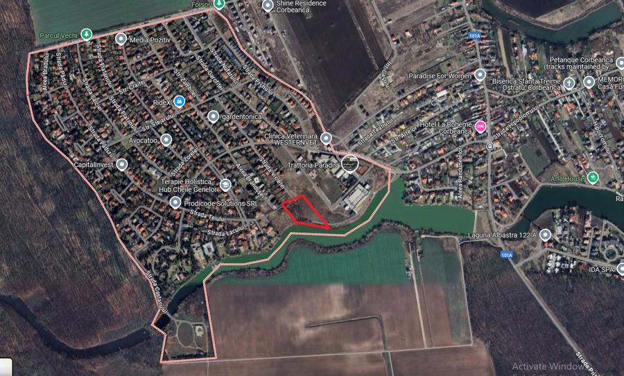 Paradisul Verde-Corbeanca,intravilan,10300mp,deschidere lac-120m,view deosebit