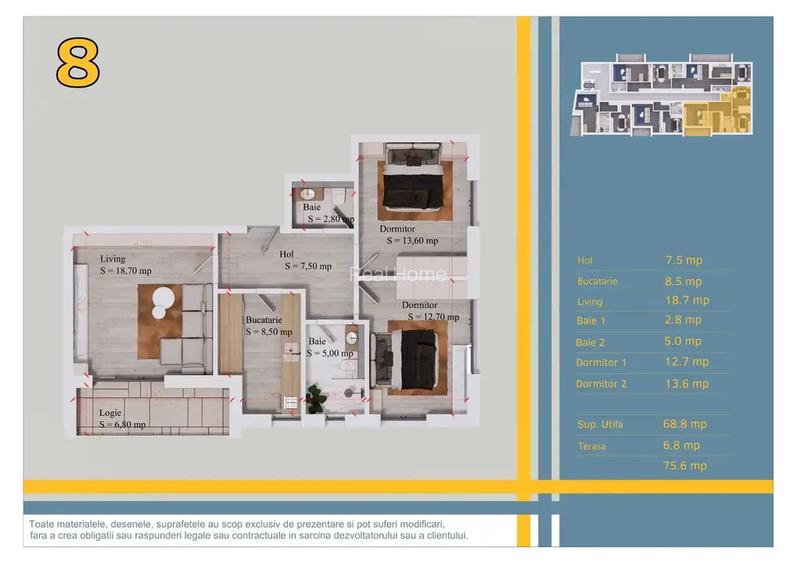 3 camere 68,8 mp utili + balcon 6,8 mp Ansamblu nou Sector 3–Pallady - 4