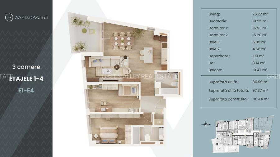 MAISON MATEI: Un mod discret de a locui în centru. Quiet. Retras. Terasa. - 1