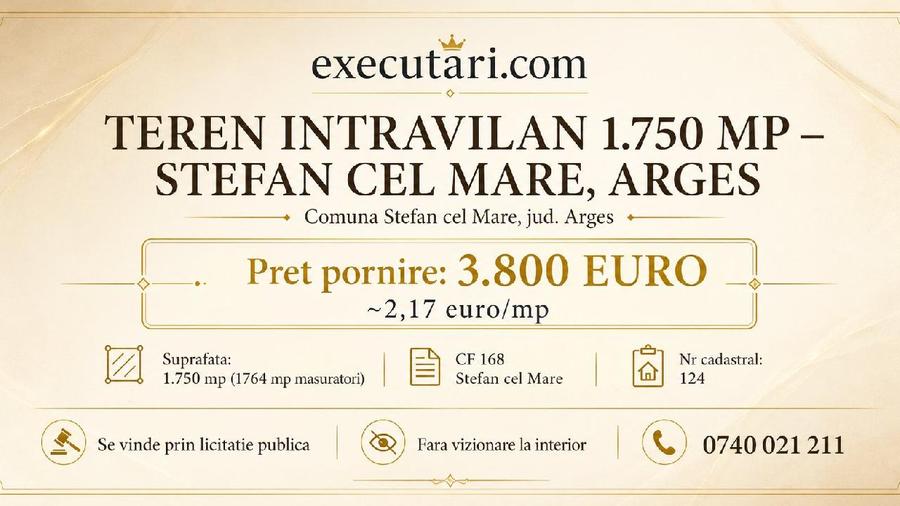 Teren - 1.750 mp, Comuna Stefan cel Mare