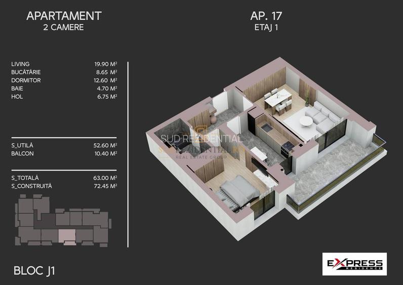 Apartament 2 camere de vanzare, Drumul Binelui, bloc nou securizat - 1