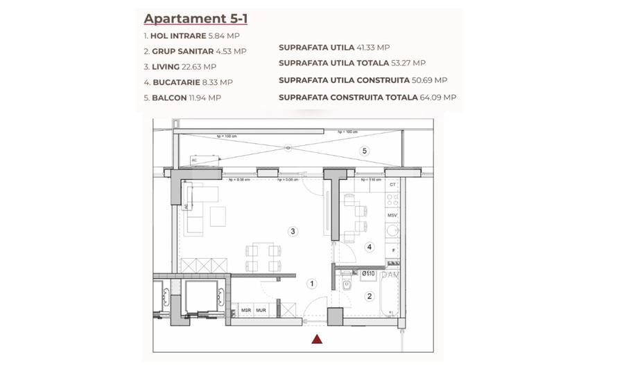 Studio 53.27 mp într-un ansamblu cu 0% Comision la Achiziție