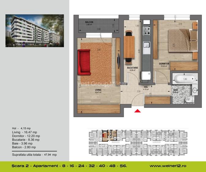 Apartament 2 cam- 48mp utili- decomandat Weiner 12 Residence Direct Dezvoltator - 14