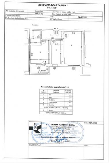 Apartament 2 camere | MRS Gradinile | Etaj 1/8 | 56,60 mp | Liber