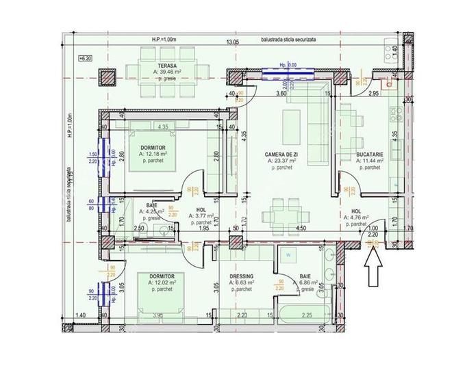 Penthouse 3 camere terasa 40 mp 2 locuri parcare in Selimbar Triajului