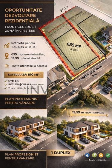 Teren cu Puz aprobat! 608 mp front 17.53 m pretabil pentru duplex!
