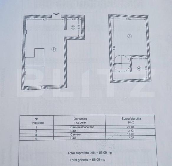 Apartament de 2 camere pe doua nivele, 55 mp, zona Tătărași