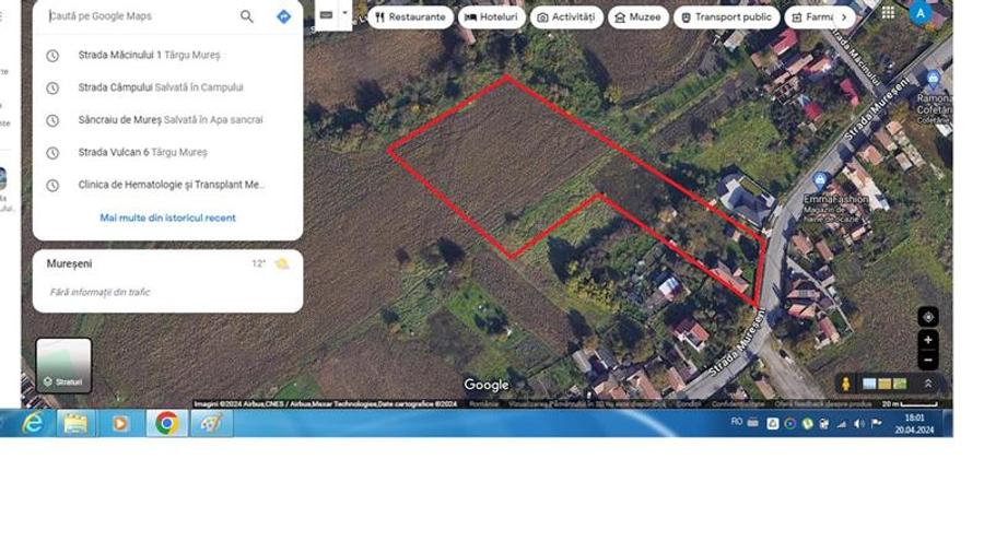 Teren intravilan de vanzare 14900 mp, 43m deschidere Mureseni, Mures