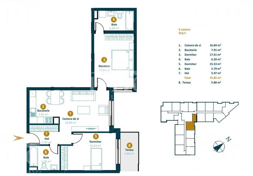 Apartamente 3 camere etaj intermediar Intre Lacuri - 10