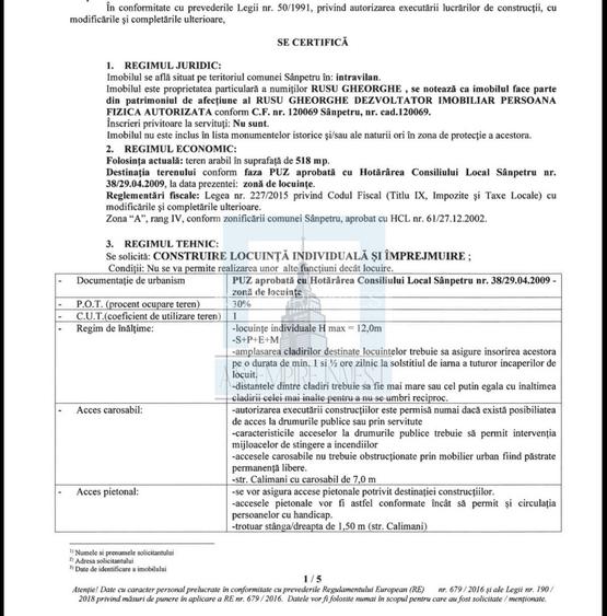 Teren intravilan, cu PUZ, de 518 mp - zona Sanpetru/Primăverii - 2