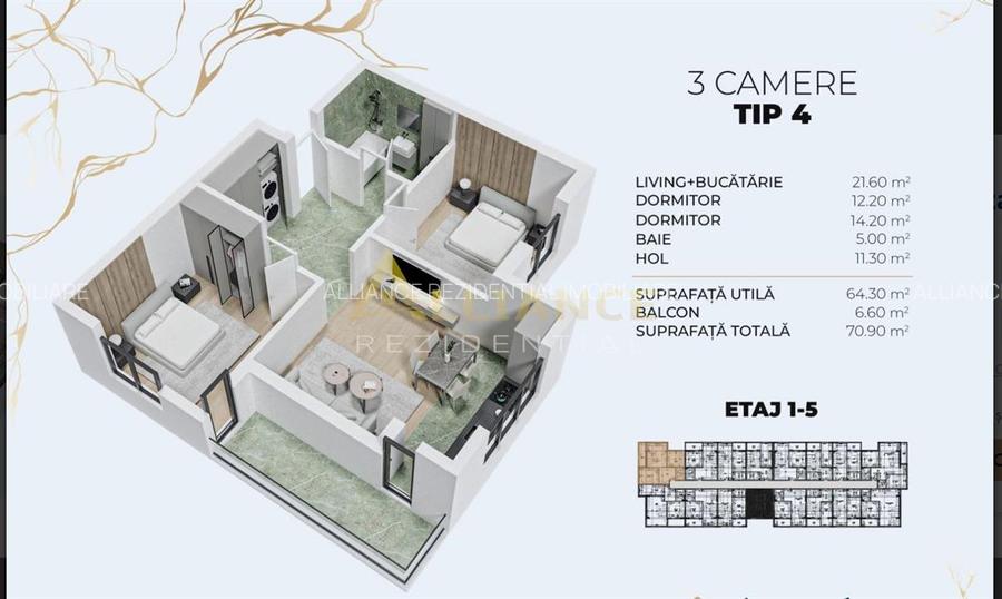 Metrou Berceni Ap 3 Camere 70 mp - 2