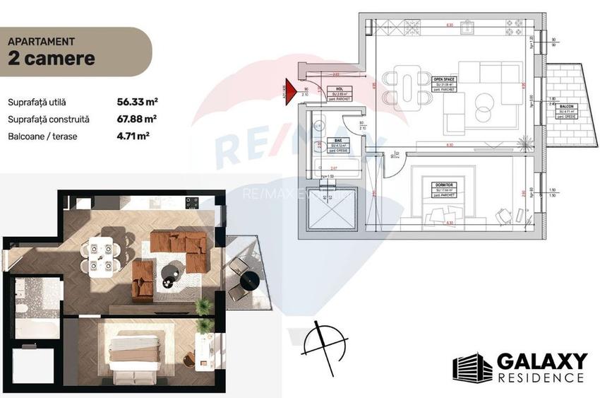 COMISION 0| DE VANZARE| 2 CAMERE| TRACTORUL| BLOC NOU|GALAXY RESIDENCE - 3