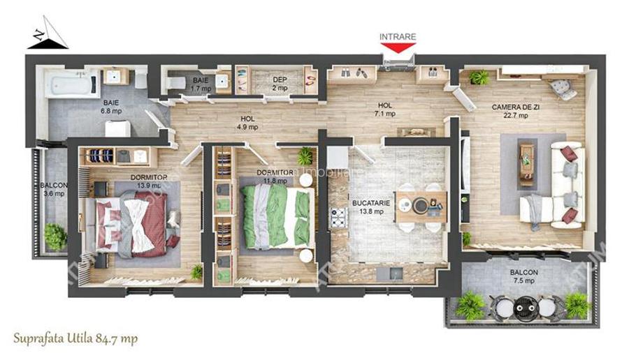 Apartament intabulat cu 3 camere 2 bai si 2 balcoane zona Ciresica - 8