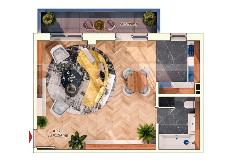 Apartament cu o camera, 42 mp, semifinisat, zona Iulius Mall - 2