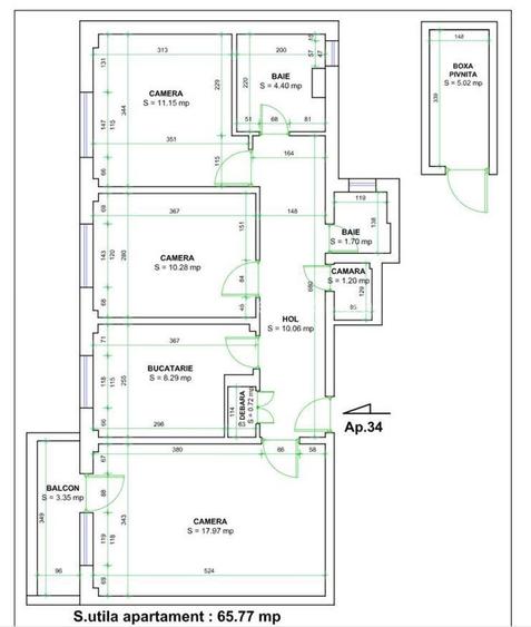 Apartament decomandat cu 3 camere, 66 mp., Calea București - 13