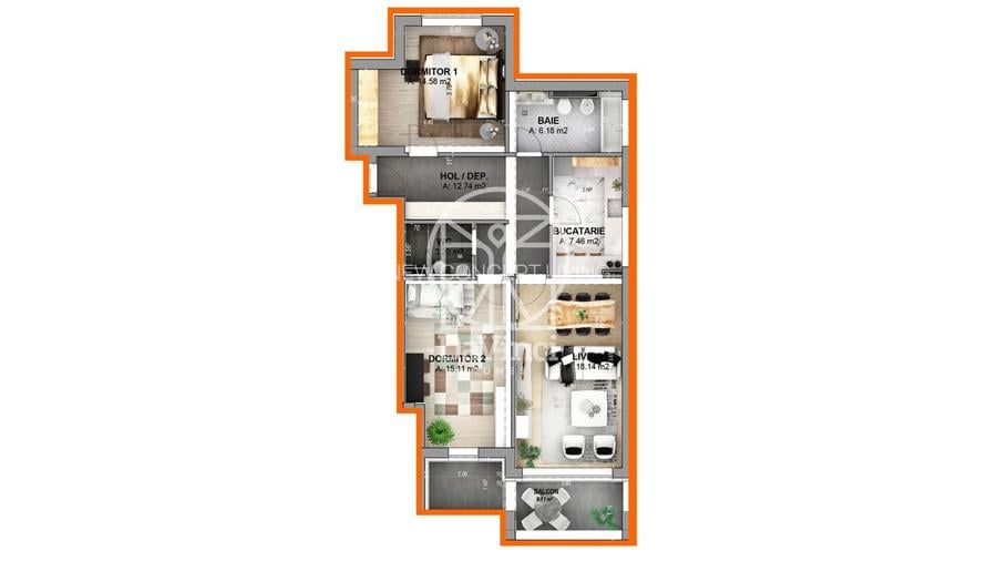 Ap. 3 camere decomandat, aer conditionat, incalz pardoseala - mobilat - 10