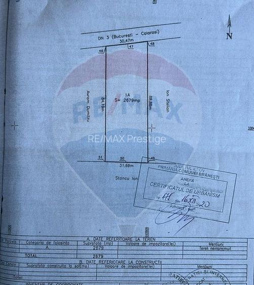 Teren intravilan 2.679 mp – Deschidere 30,47 la DN3 - Islaz, Branesti - 4