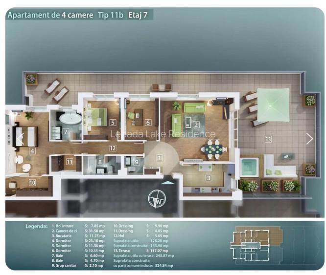 Penthouse pe malul lacului cu terasa de 117 mp -Lebada Lake Residence - 1